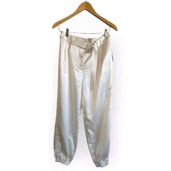 Maeve Anthropologie Parachute Pants Women's 4 Cream Satin Belted NWT - Picture 1 of 8